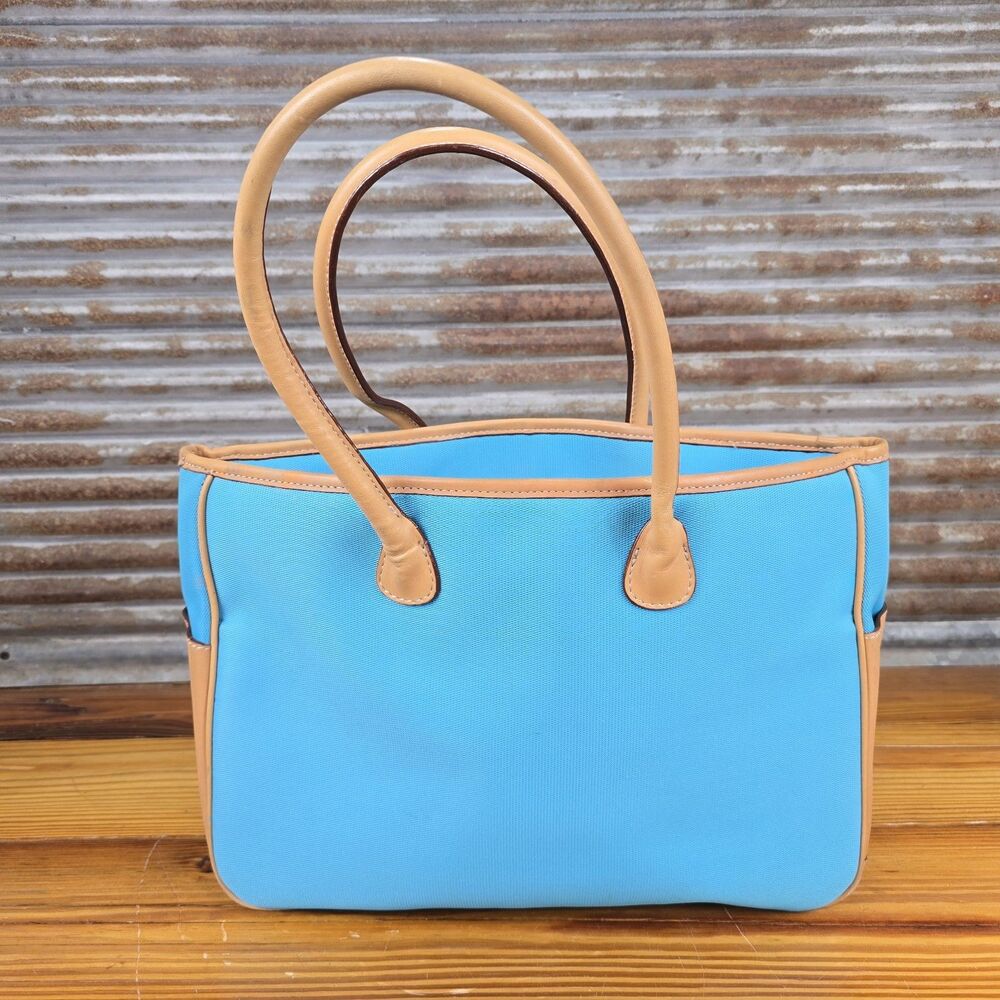 Mulholland Canvas Tote Bag Purse Blue With Leather Trim Casual Hand Shoulder